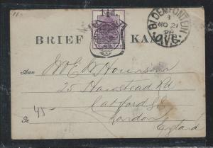 ORANGE FREE STATE (PP1110B) 1898 1 1/2D/1D PPC TO ENGLAND WITH MSG