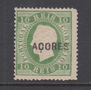 Azores Sc 32 MLH. 1875-80 10r yellow green King Luiz w/ type C overprint, LH