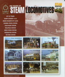 Trains, Steam Locomotives 200 Years,  S/S 9 (GAMB2835)*