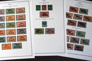 COLOR PRINTED MEMEL 1920-1923 STAMP ALBUM PAGES (14 illustrated pages)