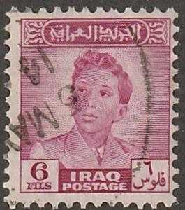 Iraq stamp, Scott# 115, used, 6F, plum   color, King Faisal II, #115