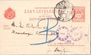 Hungary 10f Crown of St. Stephen Letter Card No Selvedge 1911 Cirkvenica to H...