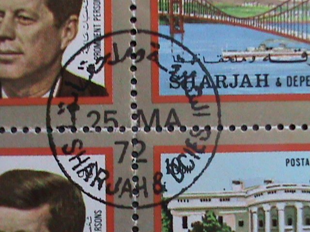 SHARJAH-1972 JOHN F. KENNEDY & THE BEAUTY OF AMERICA CTO MINI SHEET- VERY FINE