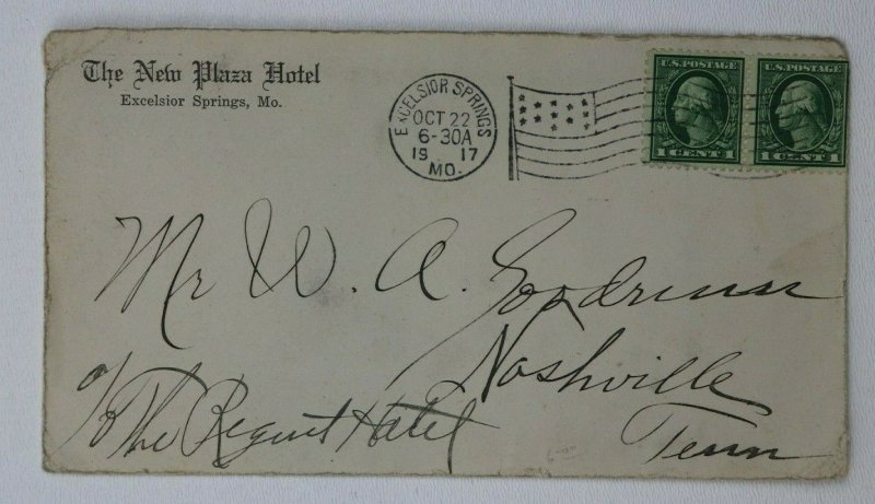 US Sc# 498 Excelsior Springs MO 1917 Flag Cancel New Plaza Hotel Letterhead