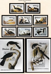 Bhutan # 506-513, 514-515, Audubon - Birds,  Mint , 1/2 Cat..