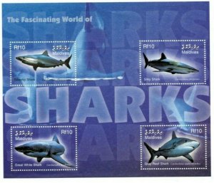 Maldives MNH S/S Sharks 2004 4 Stamps