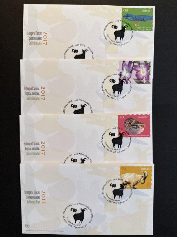2017 United Nations Vienna Endangered Species 4 FDC First Day Covers Sc# 601-4