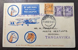 1932 Bechuanaland Airmail First Flight Cover FFC Kimberley to Dodoma Scarce Rare