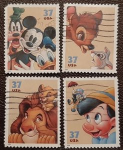 US Scott # 3865-3868: Four used 37c Disney; Friendship; 2004, VF/XF centering