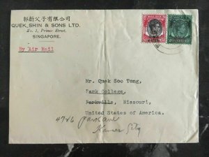 1946 Singapore Malaya Commercial Cover To Parkville MO Usa Overprinted Stamps