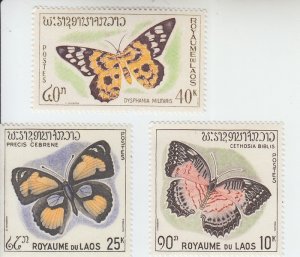 1965 Laos Butterflies (Scott 101-03) MLH