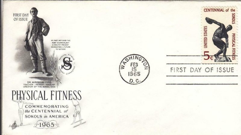 1965, 100th Anniv. of Sokols-Physical Fitness, Artcraft, FDC (D13157)