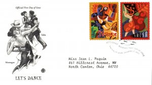 US FIRST DAY COVERS LET'S DANCE SET OF 4 ON TWO COVERS BY PCS CACHETS 2005