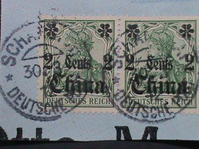 ​GERMANY-OFFICE IN CHINA-1905 SC#338-CUT SQUARE 117 YEARS OLD VERY FINE STAMP