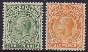 FALKLAND ISLANDS 1912 KGV 1/2D AND 6D WMK MULTI CROWN CA