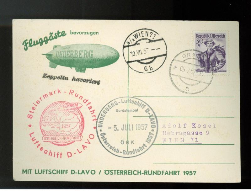 1957 Austria Zeppelin D Lavo Advertising postcard Cover