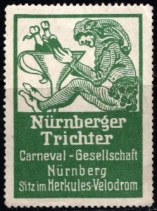 Vintage Germany Poster Stamp Nuremberg Funnel Carnival Society Nuremberg