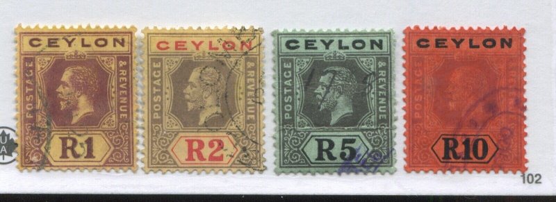 Ceylon KGV 1912  1 rupee to 10 rupees used