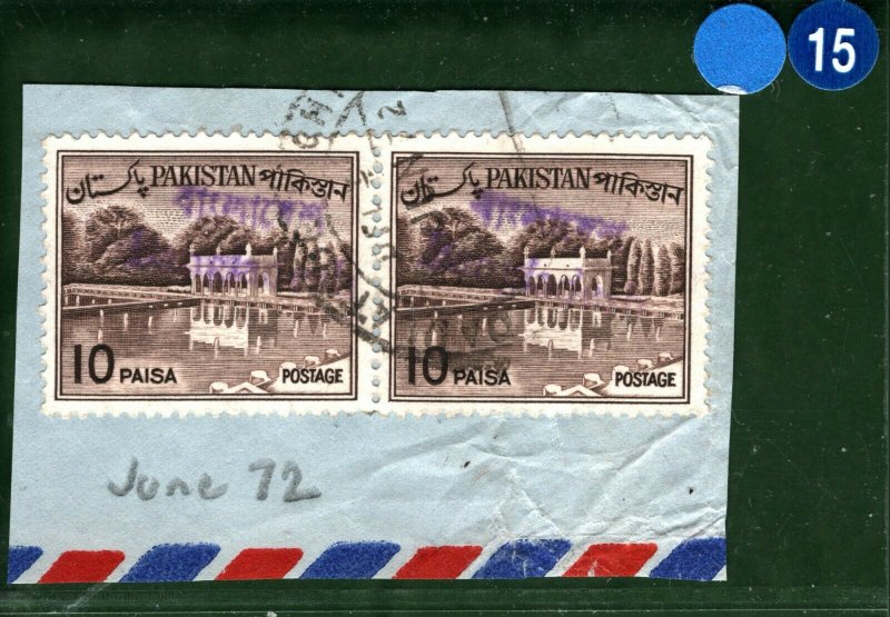 Pakistan Stamps Piece 10p Pair *BANGLADESH* Overprints Used 1972 BLBLUE15