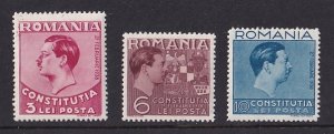 Romania  #472-474  MNH  1938  king Carol II