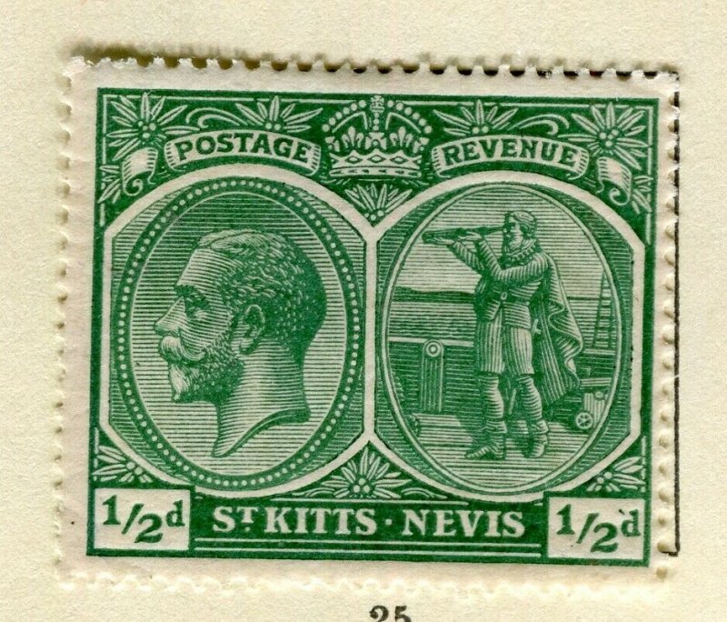 ST. KITTS; 1920-22 early GV portrait issue Mint hinged 1/2d. value 