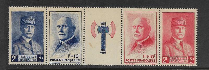 FRANCE, B152A, MNH, STRIP OF 4 + LABEL, MARSHAL PETAIN