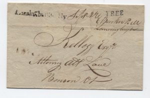 1813 Lansingburgh NY black straightline stampless cover PM free frank [k.362]