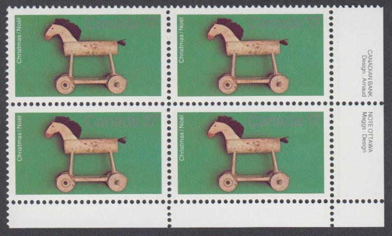 Canada- #840 Christmas - Wooden Horse Plate Block - MNH