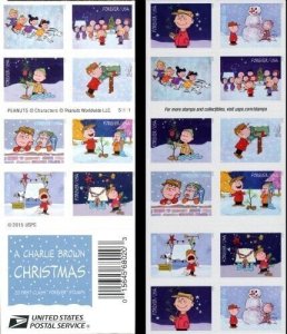 2015 49c Forever A Charlie Brown Christmas, Mint Booklet of 20 Scott 5021-5030