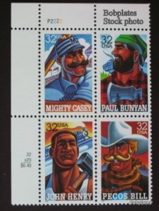 BOBPLATES #3083-6 Folk Heroes Plate Block VF MNH CV=$2.6~See Details for #s/Pos