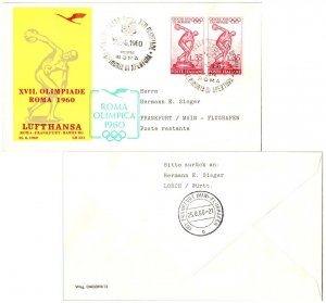 Italy 35c Discus Thrower (2) 1960 Lufthansa 17th Olympiad First Flight Rome t...