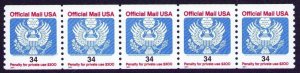 US Scott #O158, Coil of 5  2001 Official Mail Stamp 34c MNH