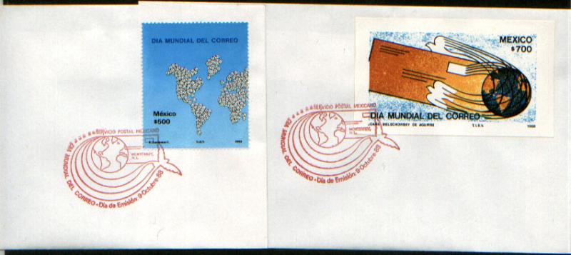 MEXICO 1564-65 Two FDCs World Post Day including Souvenir S