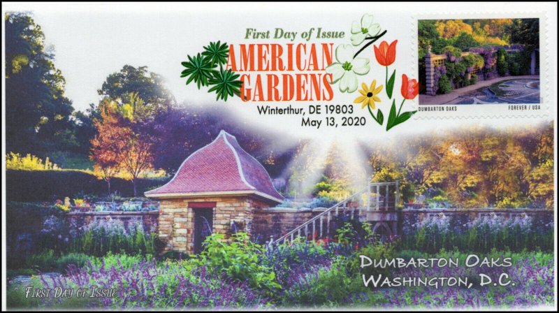 20-124, 2020, American Gardens, Digital Color Postmark, First Day Cover, Dumbart