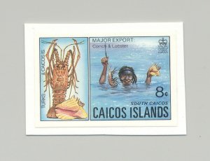 Caicos #13 Diver, Lobster, Shells, Marine Life 1v Imperf Proof on Card