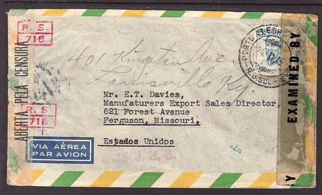 Brazil to Ferguson MO 1945 Censored Cover 