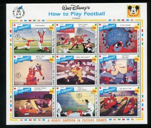 St Vincent 1792J, 1807A,B How to Play Football Complete Stamp Sheets MNH Disney