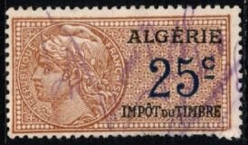 1922 France Revenue Algeria 25 Centimes Stamp Duty Used