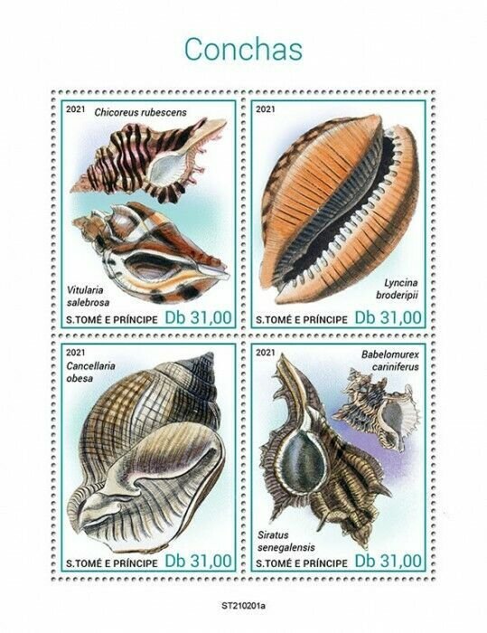 Sao Tome & Principe 2021 MNH Seashells Stamps Shells Marine Animals 4v M/S
