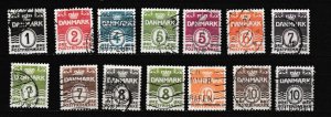 Denmark # 220-230, Numeral Stamps and Waves, Used, 1/2 Cat.