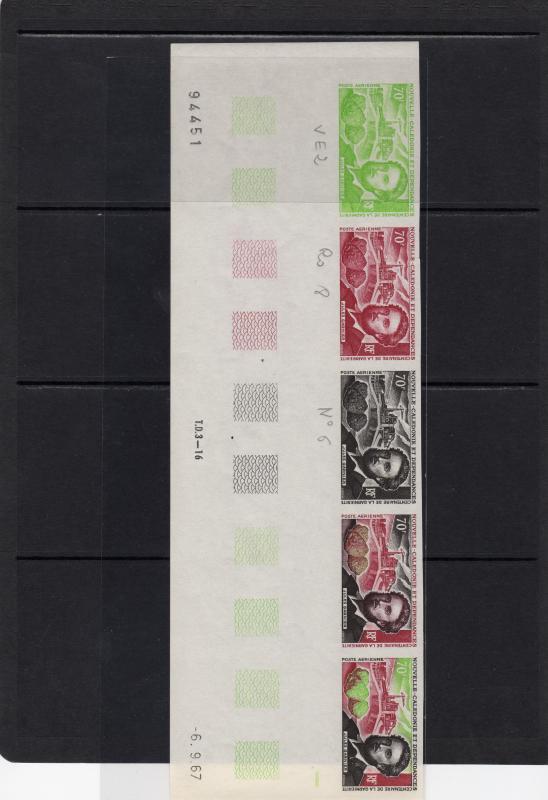 New Caledonia 1967 Sc#C54 DISCOVERY OF GARNIERITE MINERALS Strip 5 Color Proofs