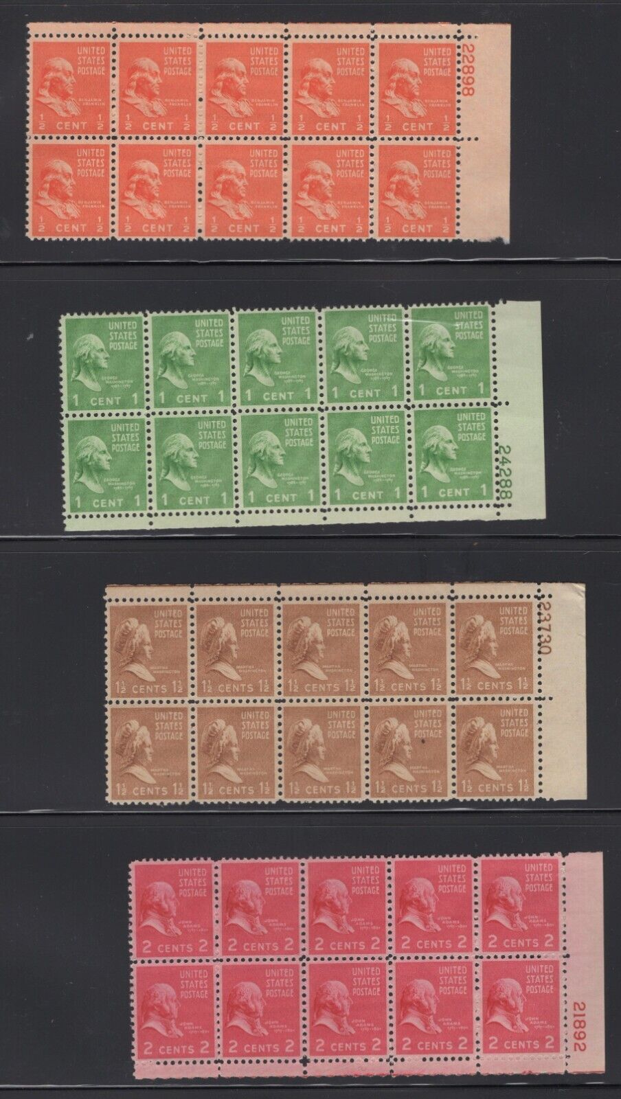 Scott 803 - 831 - Prexies. Plate Numbered Blocks Of 10. MNH. #02 ...