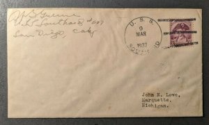 1933 USS Southard Navy Sailors Mail San Diego California to Marquette Michigan