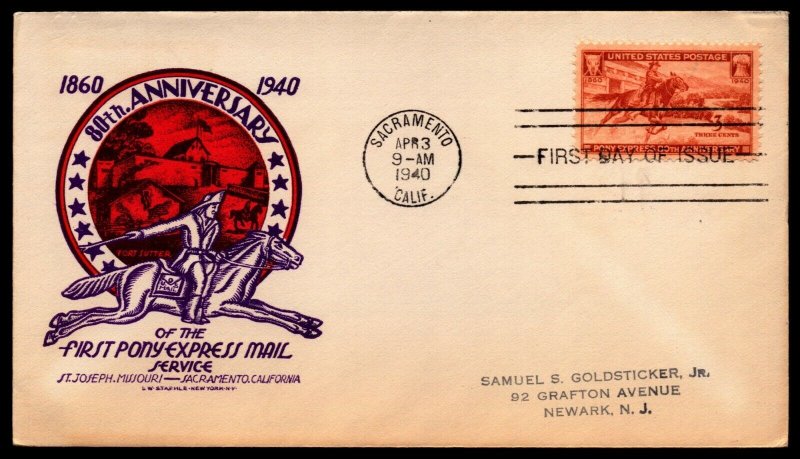 Scott 894 - 3 Cents Pony Express  Staehle FDC Typed Address Red Planty 894-19