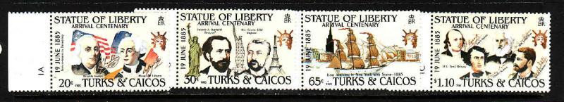 Turks & Caicos-Sc#661-4-unused NH set-Statue of Liberty-1985-