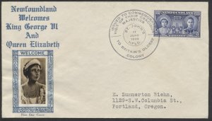 1939 Newfoundland #249 Royal Visit FDC Blue Crosby Photo Cachet St John's