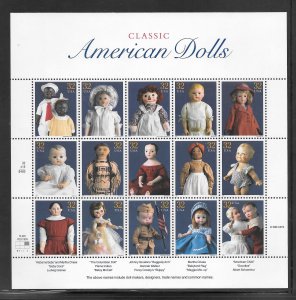 #3151 MNH Sheet CLASSIC AMERICAN DOLLS PLATE #P111111 PLATE POS #3