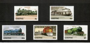 Lesotho 1984 - Trains Railroads - Set of 5 Stamps - Scott #453-7 - MNH