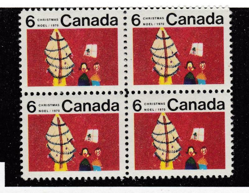 CANADA # 525i VF-MNH 6cts CHRISTMAS CENTER BLOCK OF 4 CAT VALUE $40+