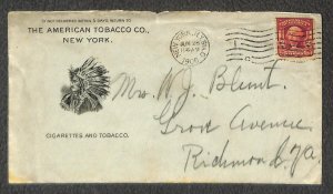 USA 319 STAMP AMERICAN TOBACCO CO INDIAN.NEW YORK ADVERTISING COVER 1906